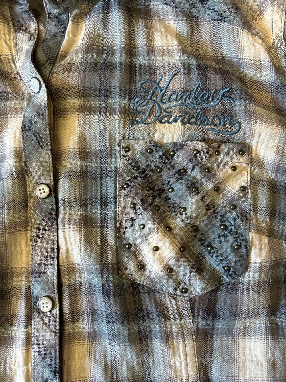 Harley-Davidson Plaid Studded Cotton Button-Down Shirt Bikercore Size XL - Picture 4 of 9